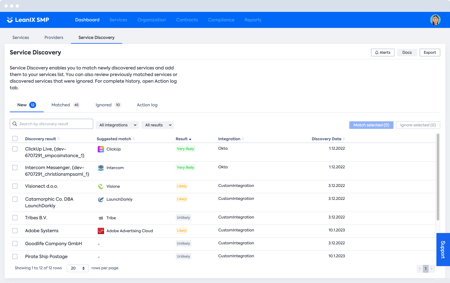 Screenshot of LeanIX SMP: Service Discovery