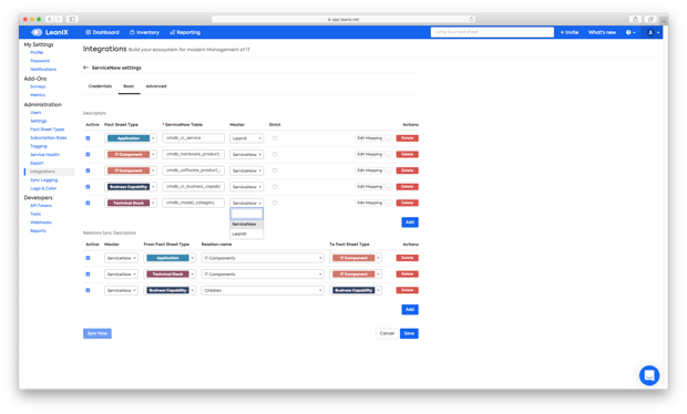 LeanIX Interface Circle Map SAP