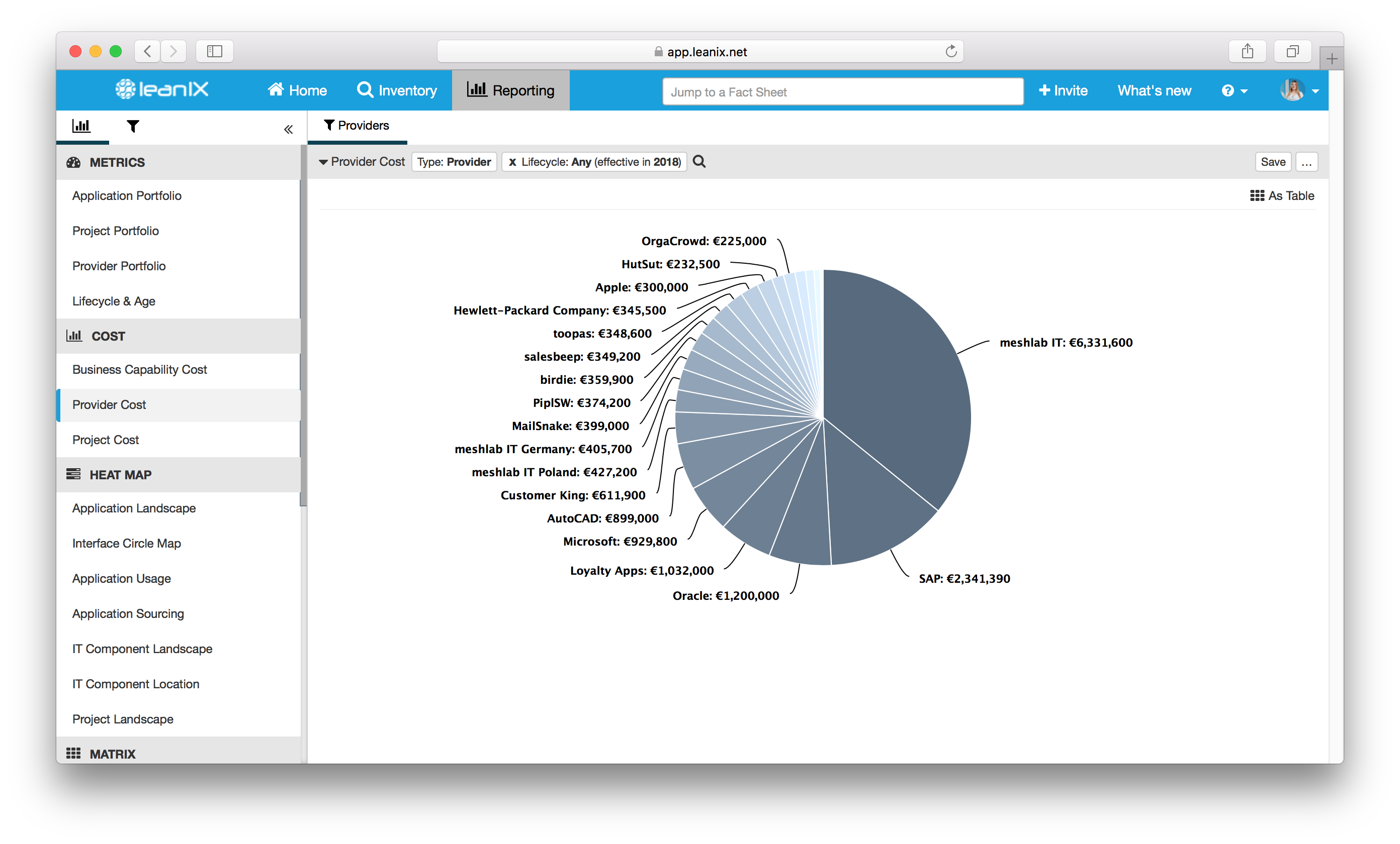 LeanIX Provider Cost report