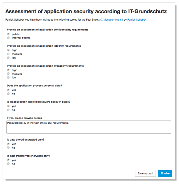 An IT Security Survey made and sent from LeanIX.