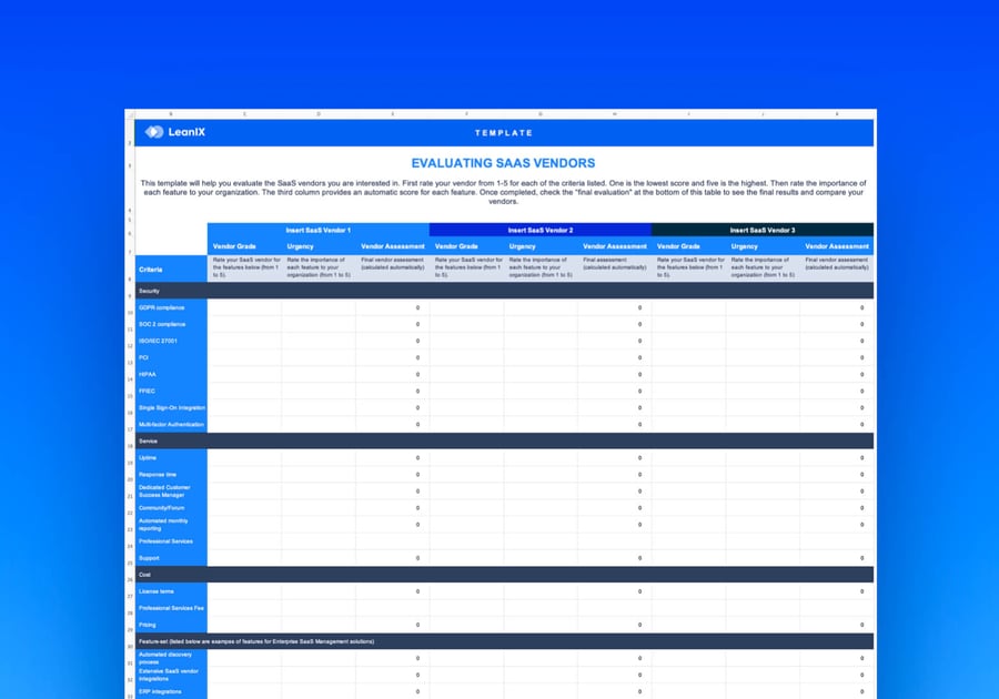 Evaluate SaaS Applications Criteria & Matrix Template LeanIX Evaluate SaaS Applications Criteria & Matrix Template LeanIX