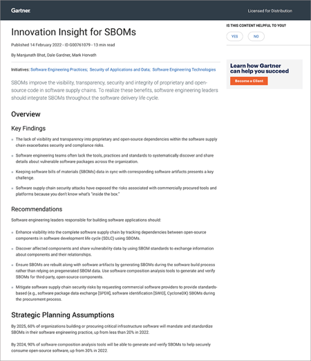 Gartner® Report: Innovation Insight for SBOMs
