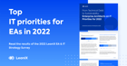 Free Report: From Technical Debt to Sustainability: Enterprise Architects on IT Priorities for 2022 - https://www.leanix.net/hubfs/Downloads/Shared%20Image/EN/EN-LX-EA-IT-Strategy-Survey-Social-Media-Image-1.png