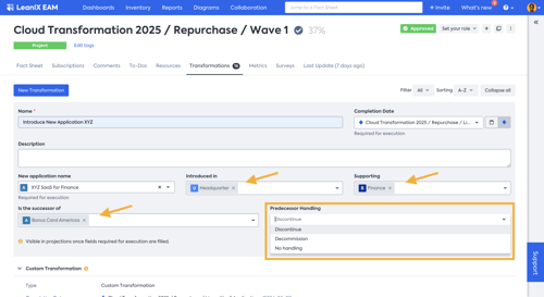 Application modernization template in LeanIX
