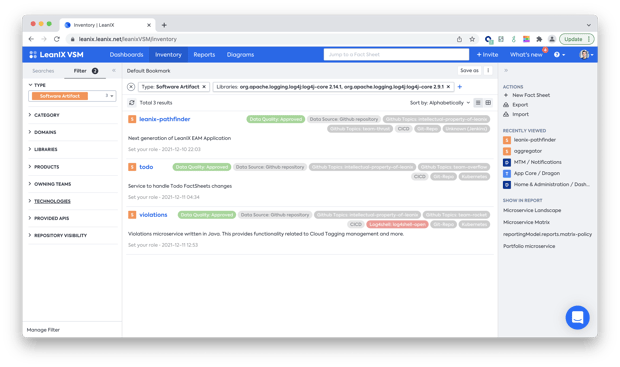 Screenshot LeanIX VSM: Identifying all affected services